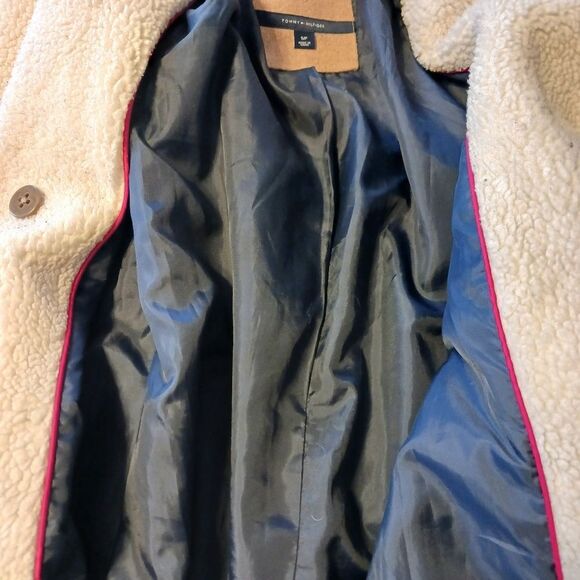 TOMMY HILFIGER Wool Peacoat Midi Sherpa Collar Belted Fully Lined Camel Size S - Picture 3 of 13
